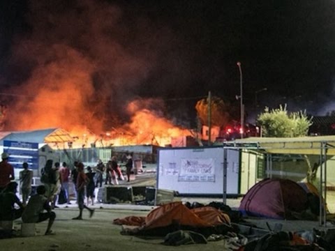 fire sweeps through lesbos refugee camp