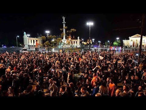 protesters in budapest oppose new laws