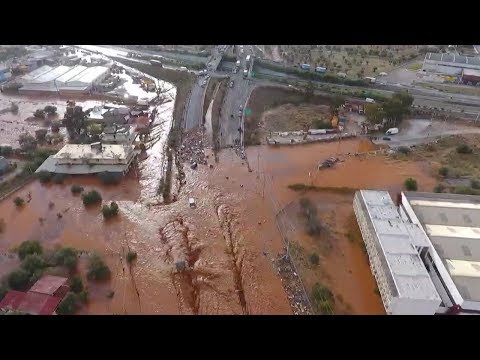 drone footage shows aftermath of greek flash